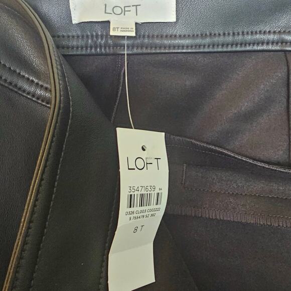 Loft NWT Chocolate Brown Tall Faux Leather Preppy Dark Academia Flare Leg Pants - Picture 6 of 6